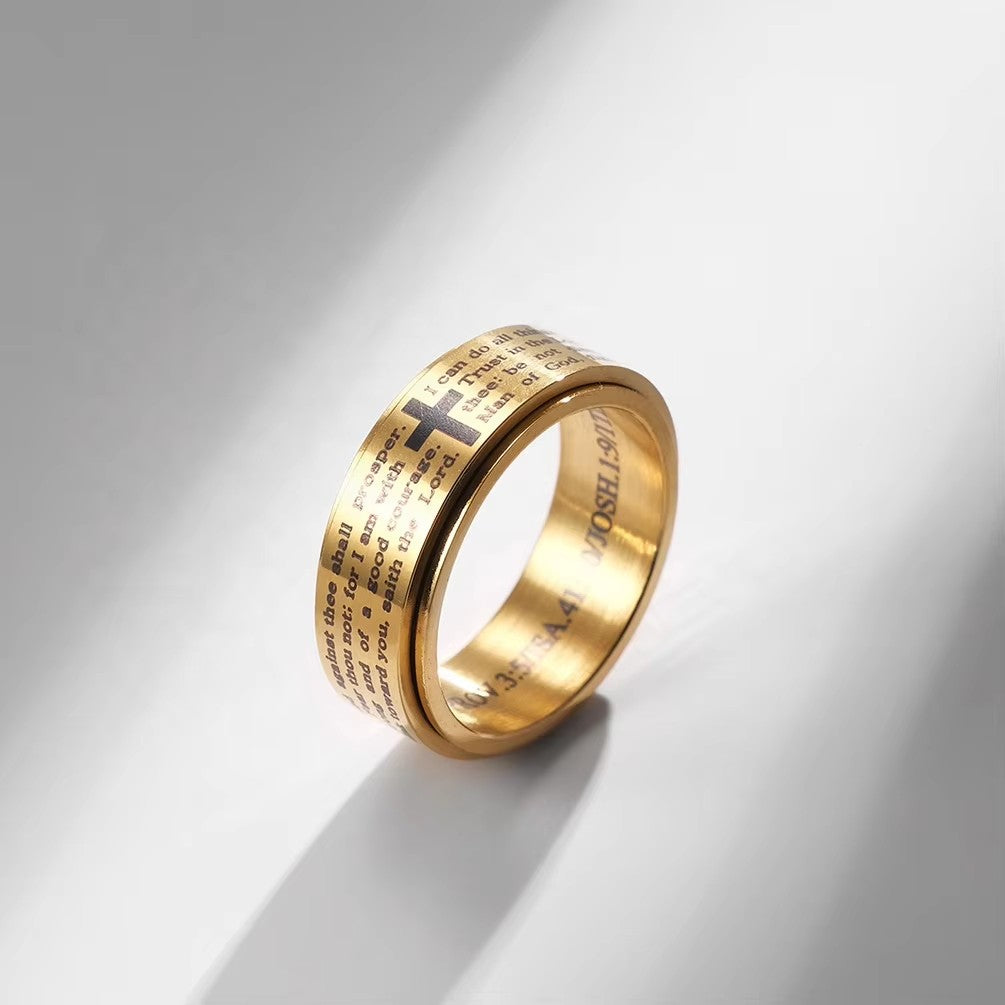 Men's Gold Plated Prayer Spinner Band Ring Rotatable Cross