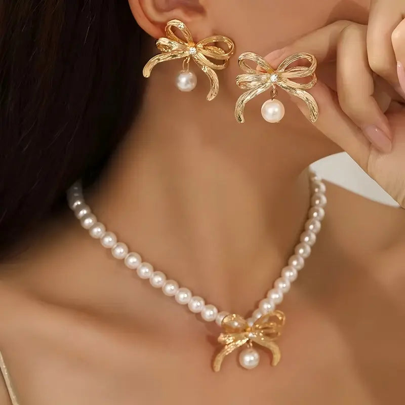 Imitation Pearl Beaded Necklace Set Light Luxury Style