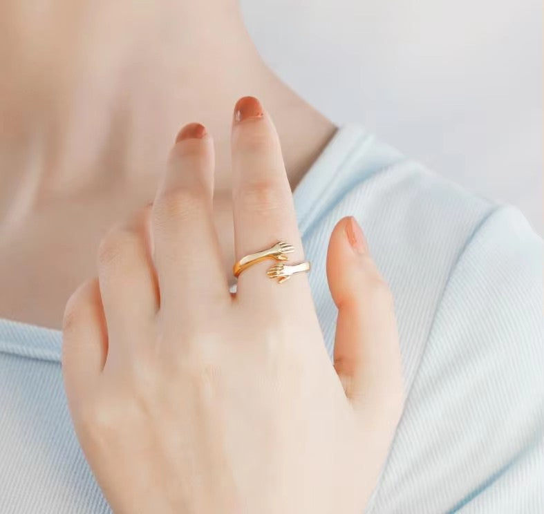 Custom Couple Hugging Hands Open Promise Ring Jewelry
