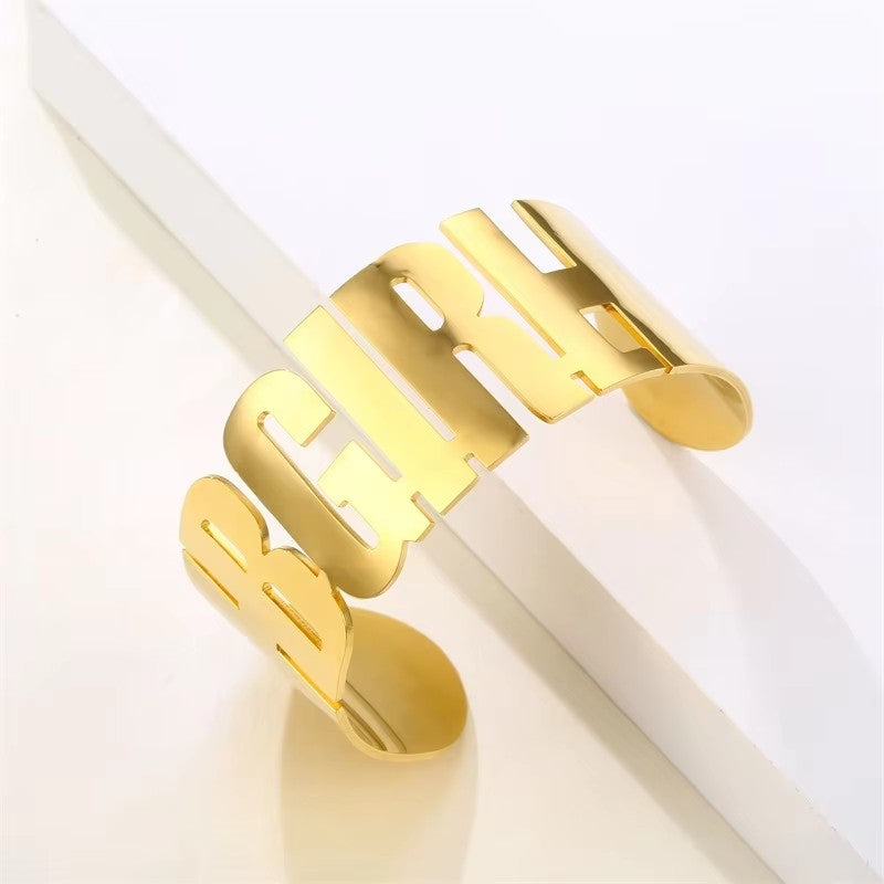 Gold Plated Shiny Stainless Steel Open Wide Cuff Bangle Bracelet Punk Style