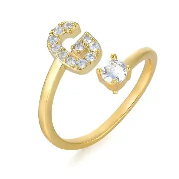 Personalized Diamond Letter Ring Stainless Steel Adjustable