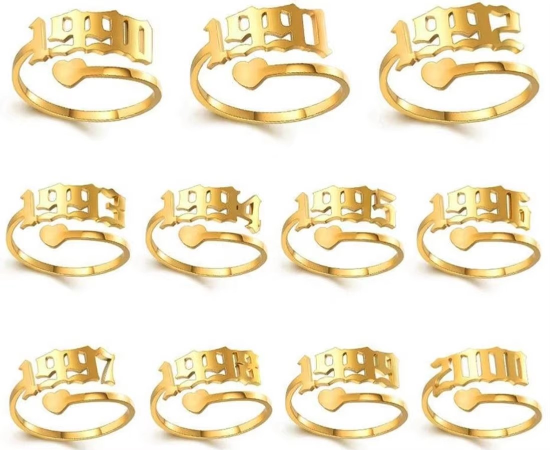 Custom Birth Year Ring Stainless Steel for Girl and Women Trendy