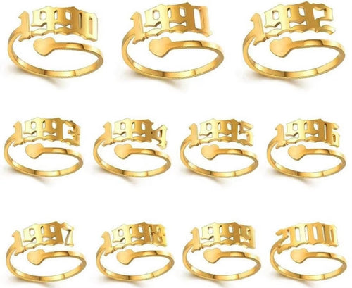 Custom Birth Year Ring Stainless Steel for Girl and Women Trendy